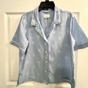 Lou & Grey Light Blue Patterned Embroidered Cotton Pajama Top